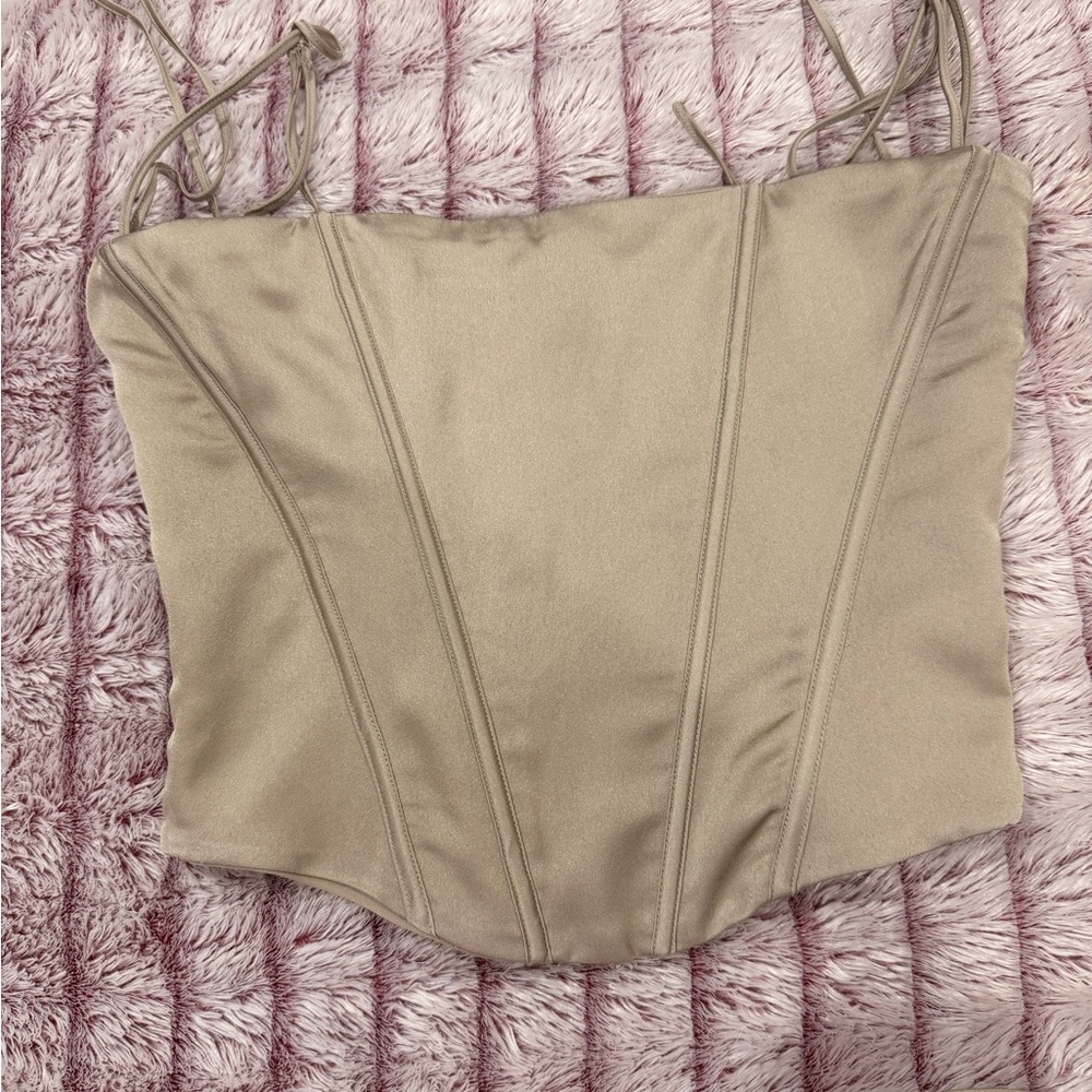 House of CB Satin Taupe Corset Top with Lace-Up Details - Picture 11 of 12